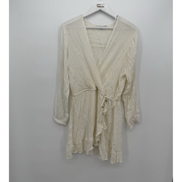 Blue Island Ivory Silver Metallic Swim Coverup Dress Size Large Rayon Boho - Picture 1 of 11